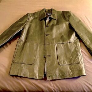 Mens black leather 3/4 length coat NWOT